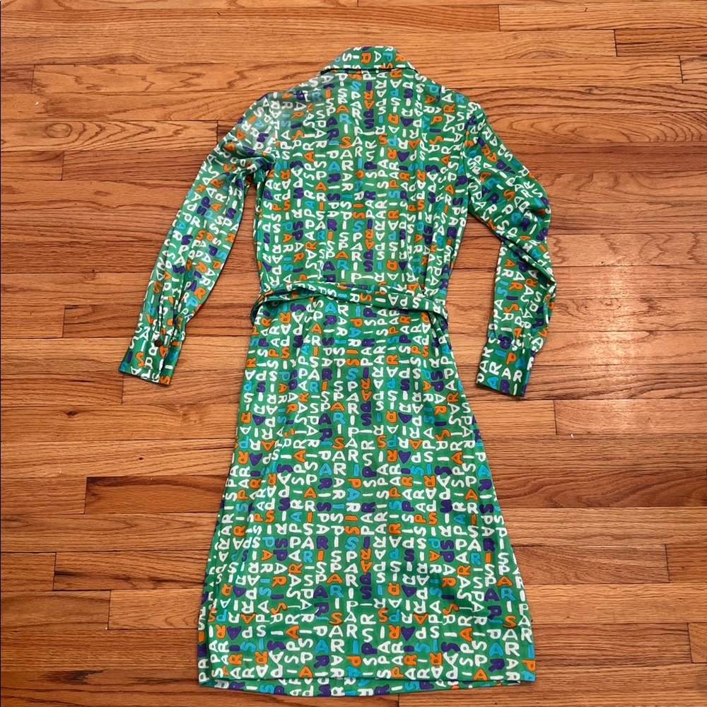 Vintage Green, Purple, Orange, Blue Vibrant PARIS letter patterned Shirt Dress - Picture 9 of 11